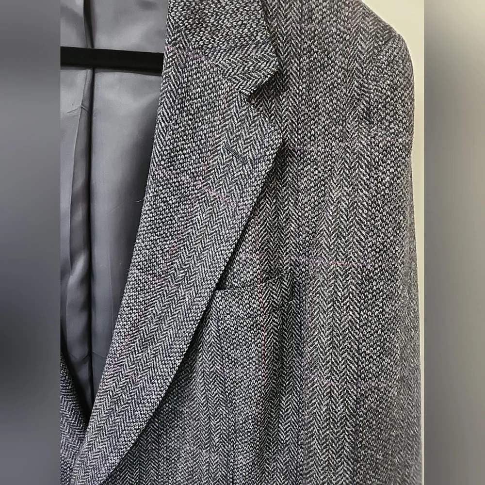 Vintage Cricketeer 44R Wool Herringbone Blazer Sport Coat Gray Brown Tweed USA